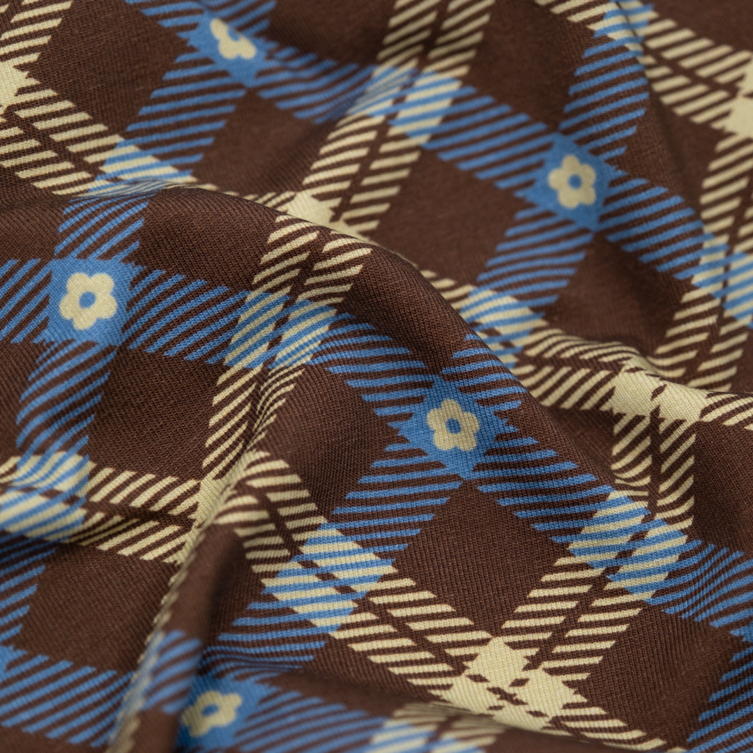 Preppy Posy Organic Cotton Jersey - Clove/Marlin/Buttermilk | Blackbird Fabrics