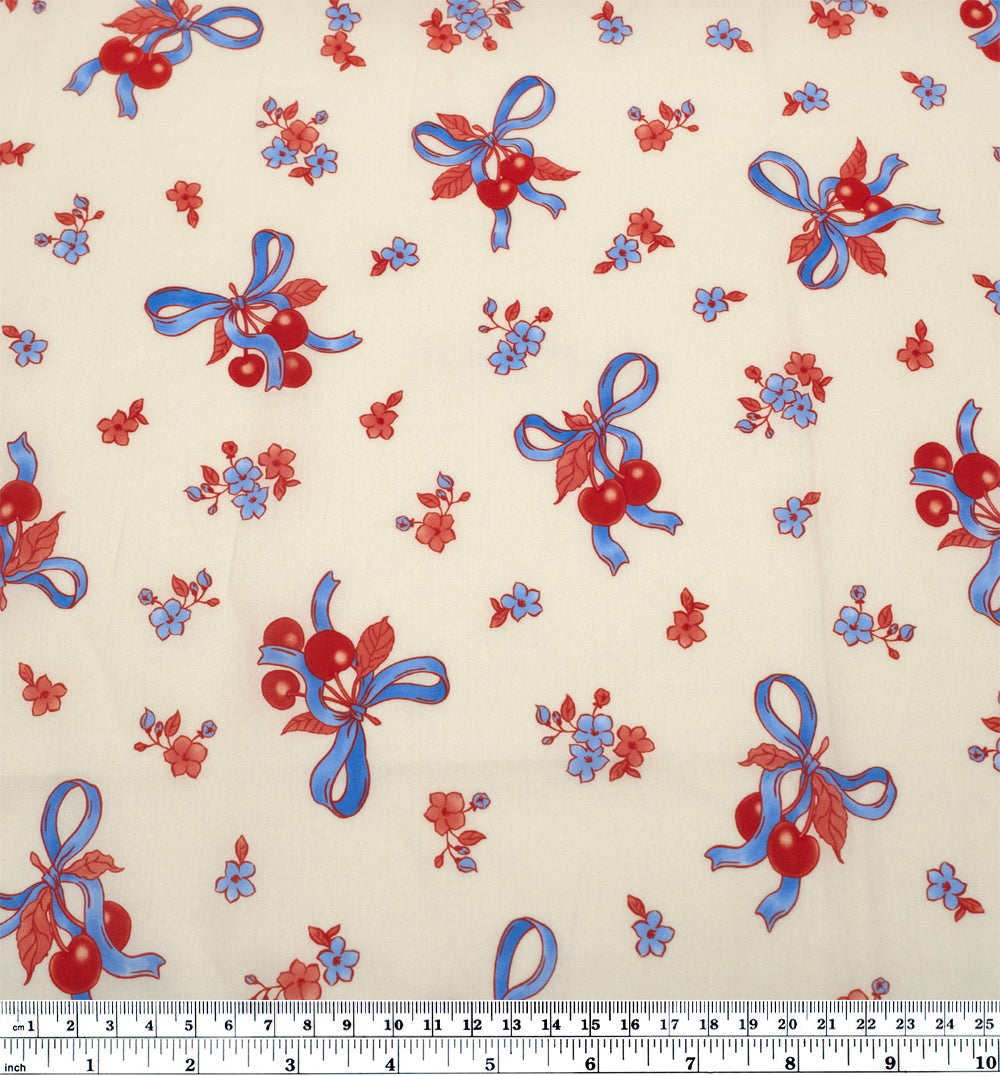 Sweet Treat Cotton Lawn - Ivory/Cherry/Sky Blue | Blackbird Fabrics