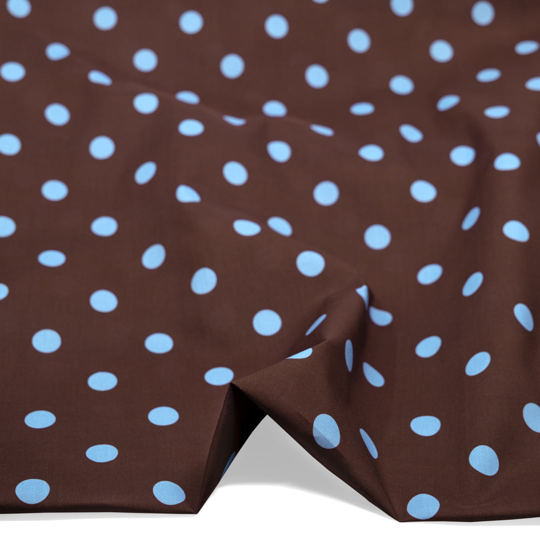 Big Dots Printed Cotton Lawn - Chocolate/Cornflower | Blackbird Fabrics