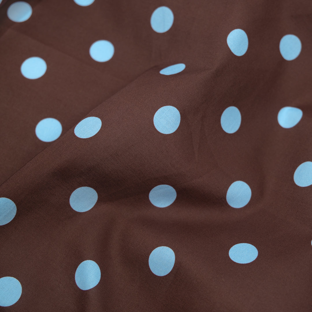 Big Dots Printed Cotton Lawn - Chocolate/Cornflower | Blackbird Fabrics