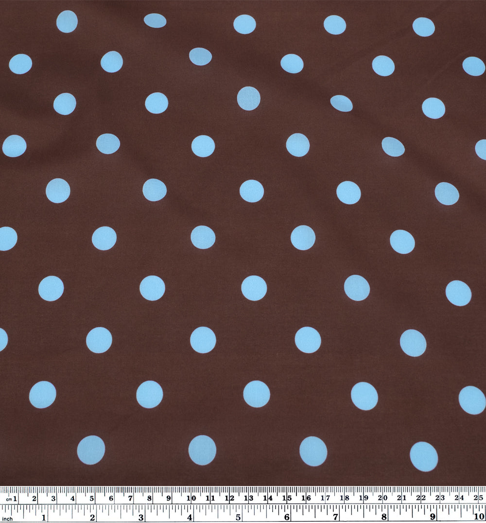 Big Dots Printed Cotton Lawn - Chocolate/Cornflower | Blackbird Fabrics