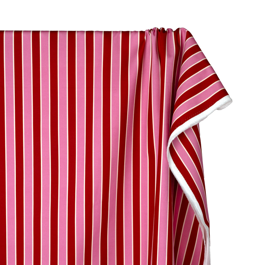 Vacation Stripe Printed Cotton Twill - Crimson/Gumdrop | Blackbird Fabrics