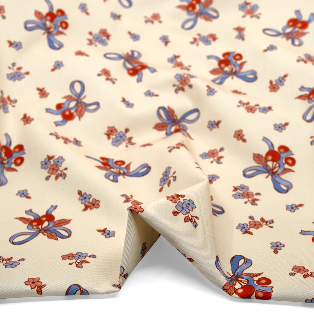 Sweet Treat Printed Cotton Twill - Ivory/Cherry/Cornflower | Blackbird Fabrics