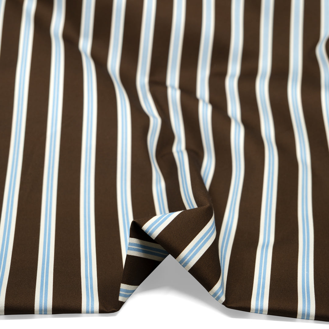 Bistro Stripe Printed Cotton Twill - Russet/Waterfall | Blackbird Fabrics