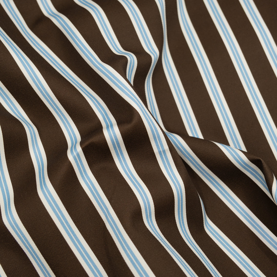 Bistro Stripe Printed Cotton Twill - Russet/Waterfall | Blackbird Fabrics