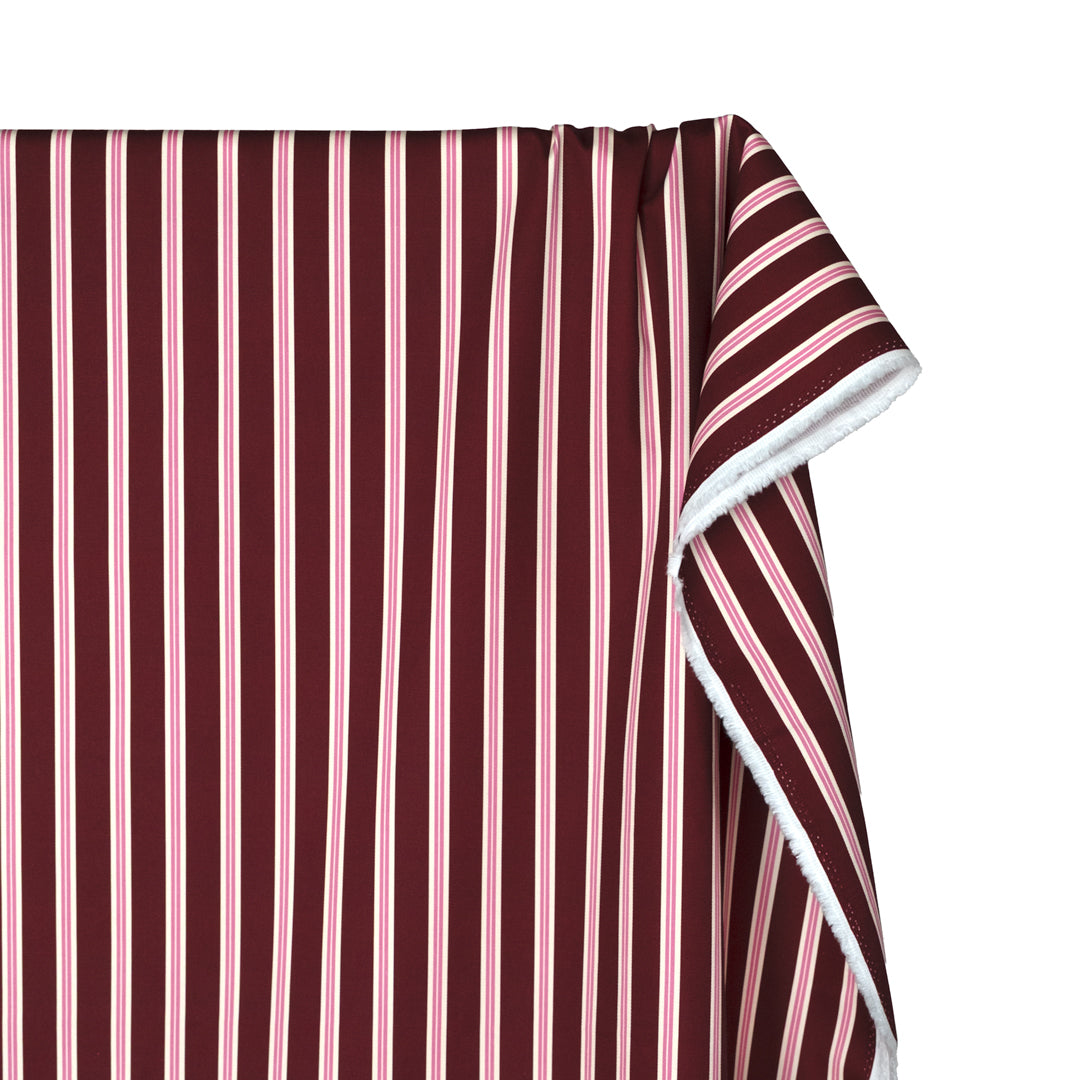 Bistro Stripe Printed Cotton Twill - Merlot/Gumdrop | Blackbird Fabrics