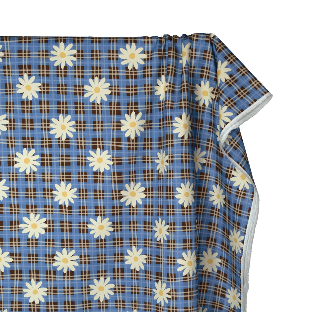 Spring Fling Printed Cotton Twill - Chocolate/Cornflower | Blackbird Fabrics