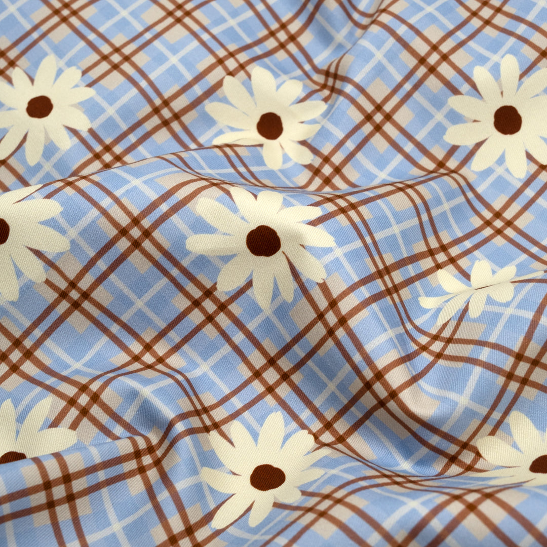 Spring Fling Printed Cotton Twill - Parchment/Baby Blue | Blackbird Fabrics