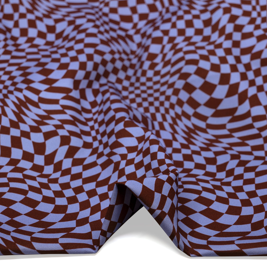 Magic Eye Printed Cotton Twill - Bluebell/Burgundy | Blackbird Fabrics