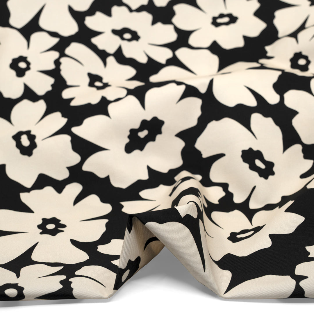 Poppy Field Printed Cotton Twill - Black/Ivory | Blackbird Fabrics