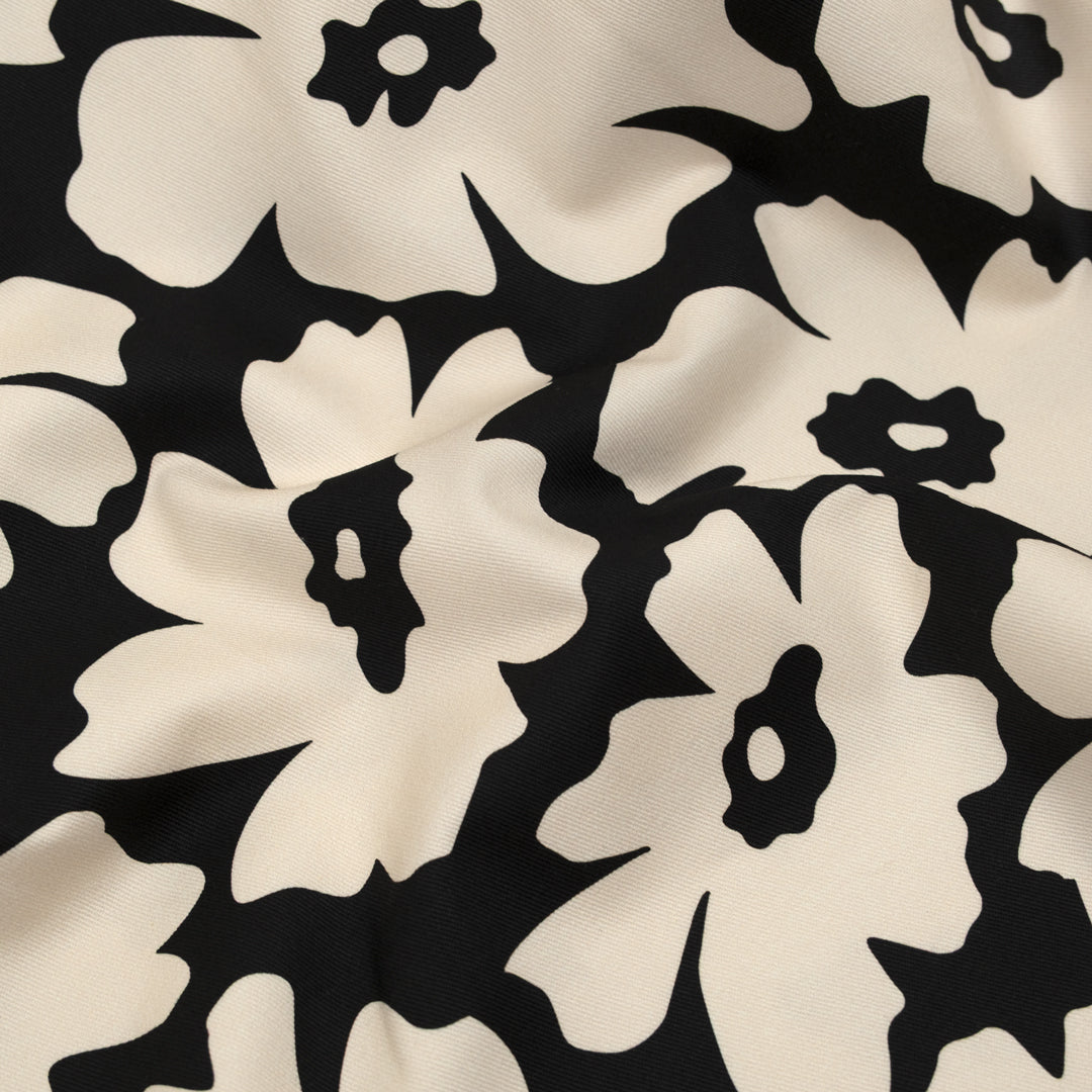 Poppy Field Printed Cotton Twill - Black/Ivory | Blackbird Fabrics