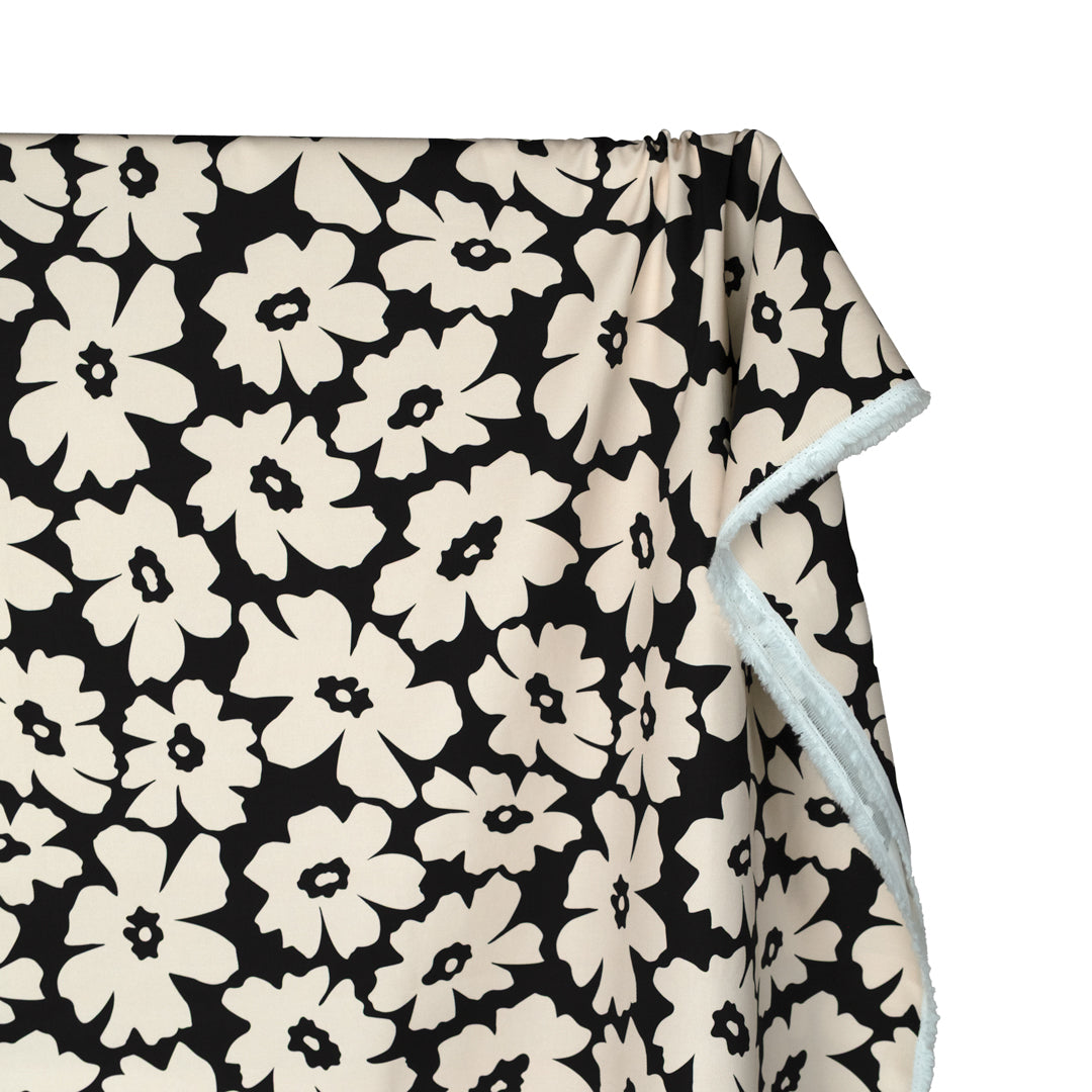 Poppy Field Printed Cotton Twill - Black/Ivory | Blackbird Fabrics