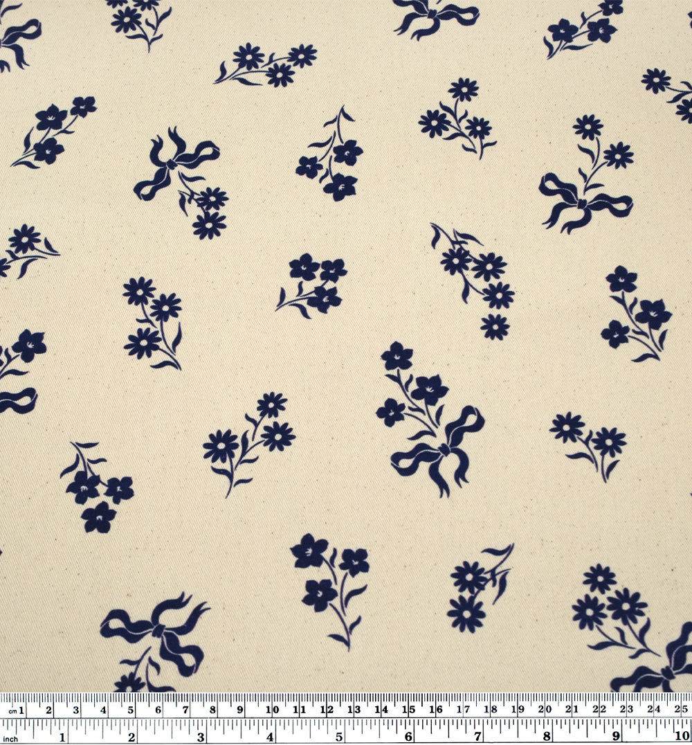 Darling Printed Cotton Twill - Natural/Navy | Blackbird Fabrics