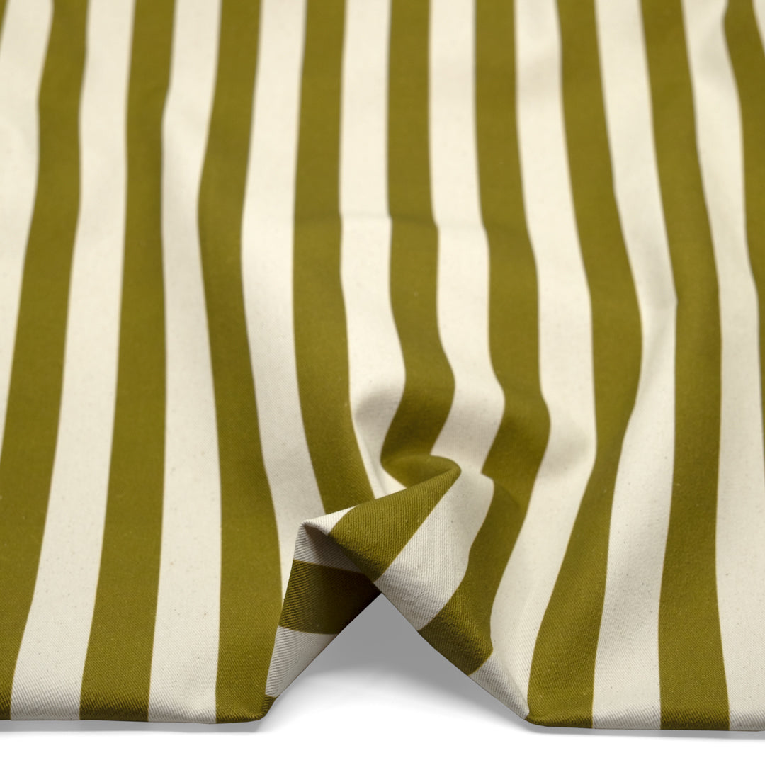 Vacation Stripe Printed Cotton Twill - Avocado/Natural | Blackbird Fabrics