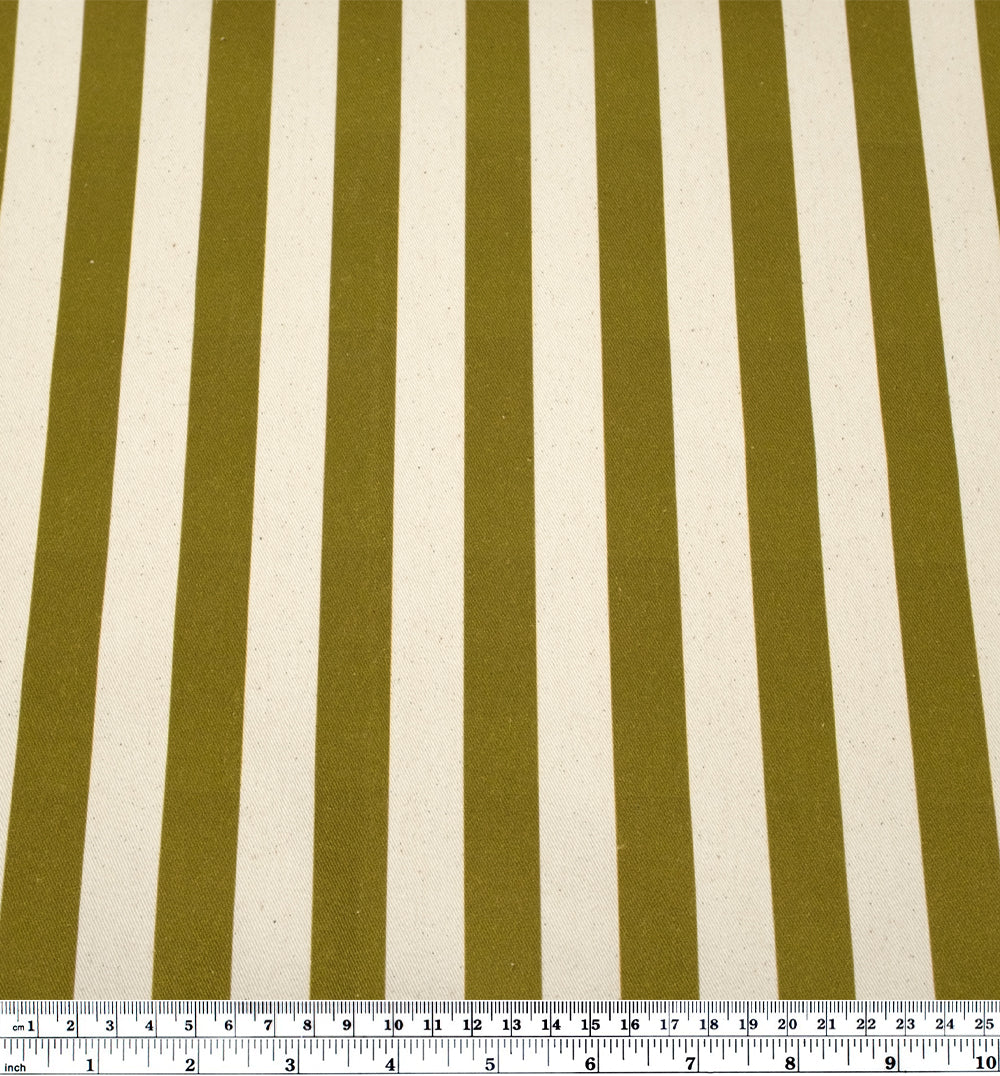 Vacation Stripe Printed Cotton Twill - Avocado/Natural | Blackbird Fabrics
