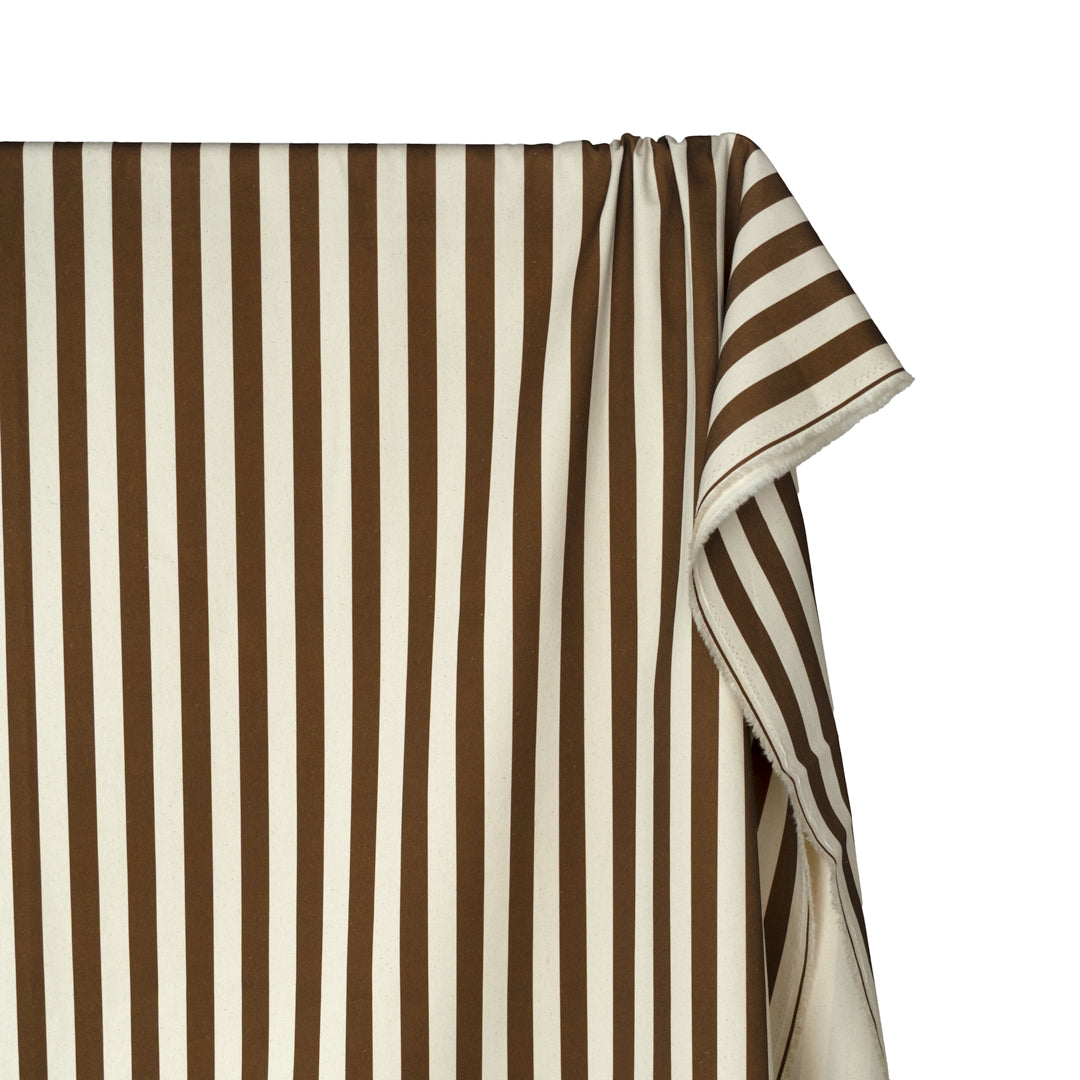 Vacation Stripe Printed Cotton Twill - Nutshell/Natural | Blackbird Fabrics