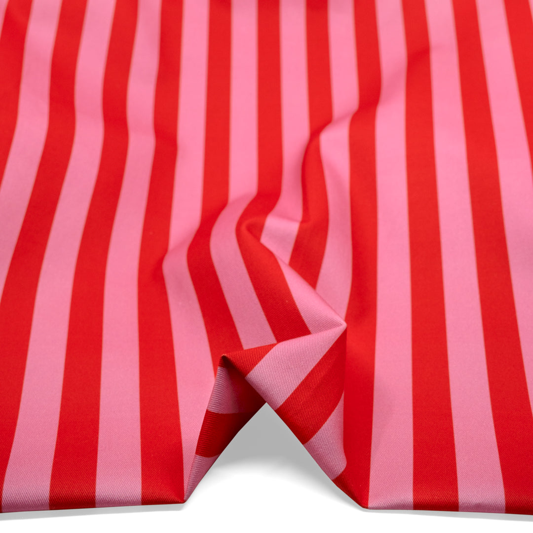 Vacation Stripe Printed Cotton Twill - Grenadine/Frosting | Blackbird Fabrics