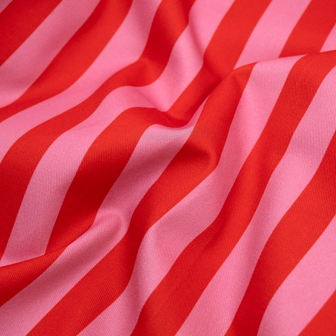 Vacation Stripe Printed Cotton Twill - Grenadine/Frosting | Blackbird Fabrics