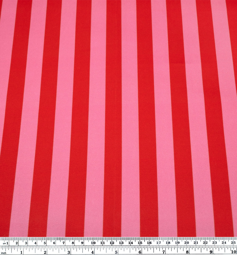 Vacation Stripe Printed Cotton Twill - Grenadine/Frosting | Blackbird Fabrics