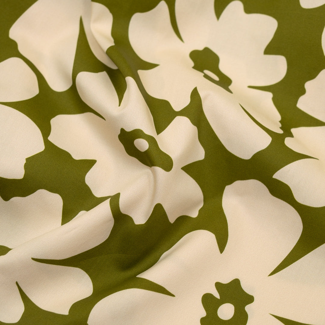 Poppy Field Cotton Twill Shirting - Basil/Ivory | Blackbird Fabrics