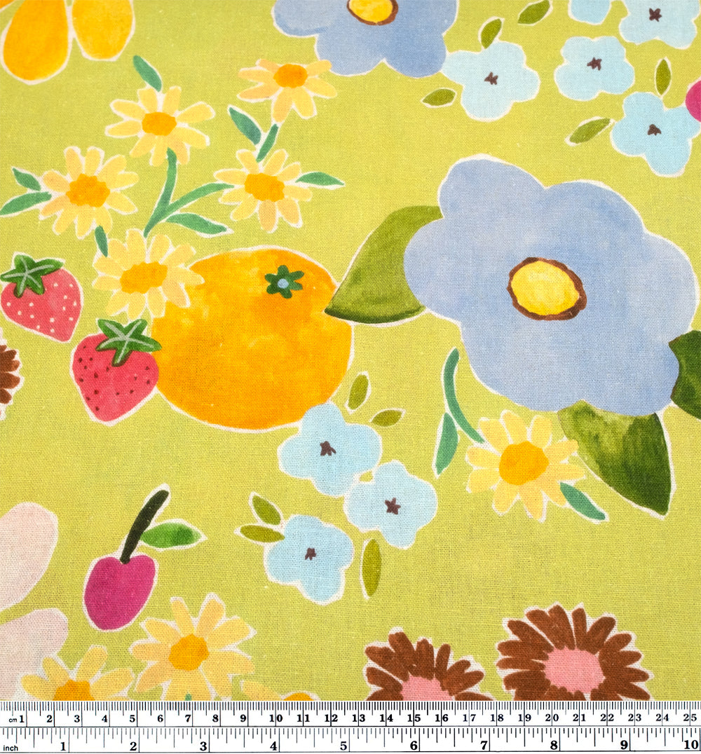 Fruity Floral Linen Viscose Blend - Peashoot/Multi | Blackbird Fabrics