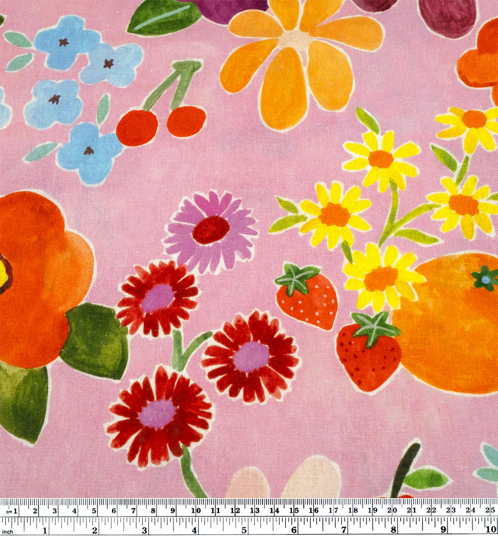 Fruity Floral Linen Viscose Blend - Peony/Multi | Blackbird Fabrics
