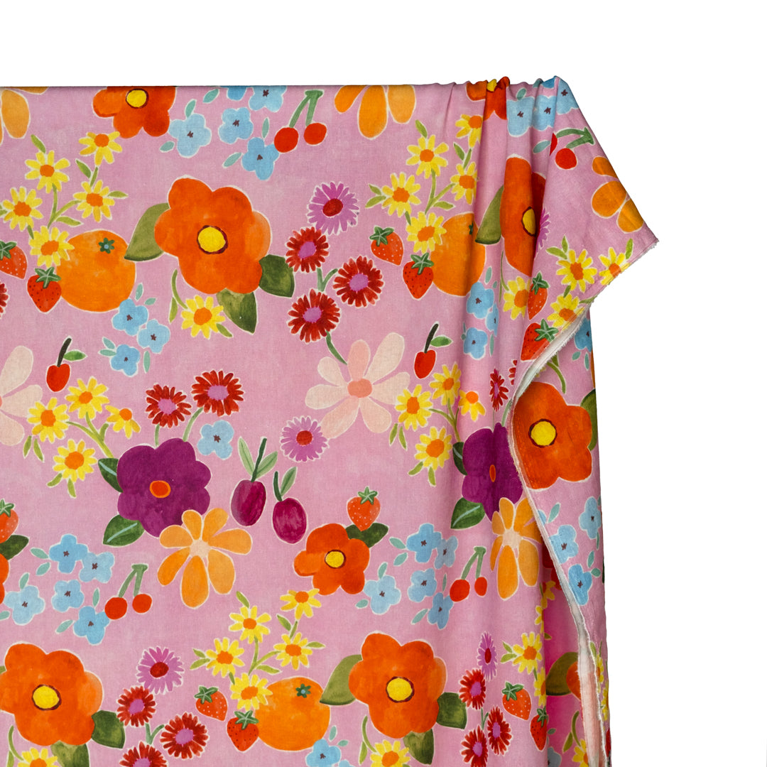 Fruity Floral Linen Viscose Blend - Peony/Multi | Blackbird Fabrics