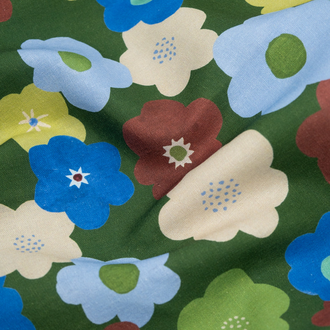 Bubble Blooms Linen Viscose Blend - Evergreen/Multi | Blackbird Fabrics