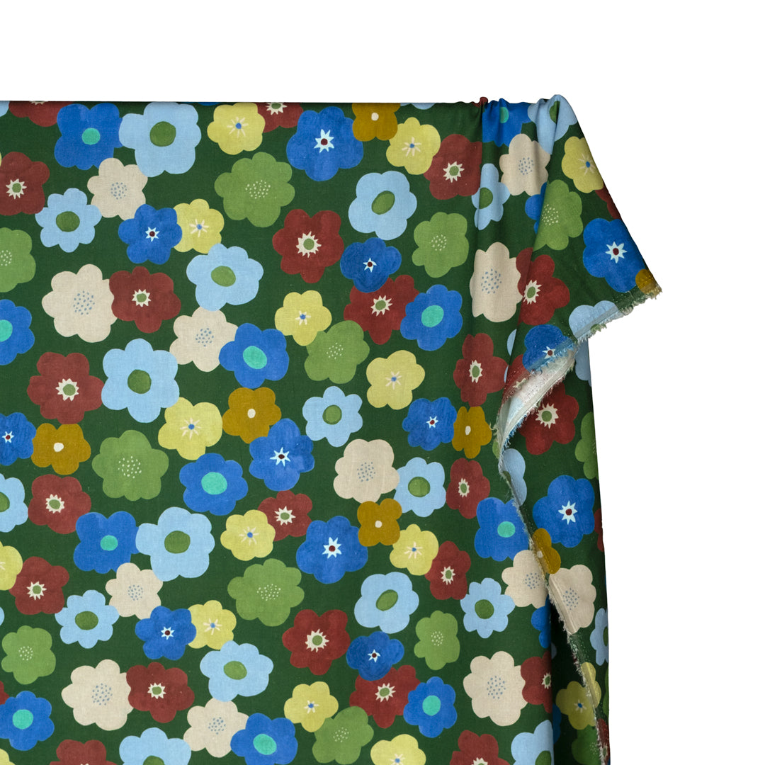 Bubble Blooms Linen Viscose Blend - Evergreen/Multi | Blackbird Fabrics