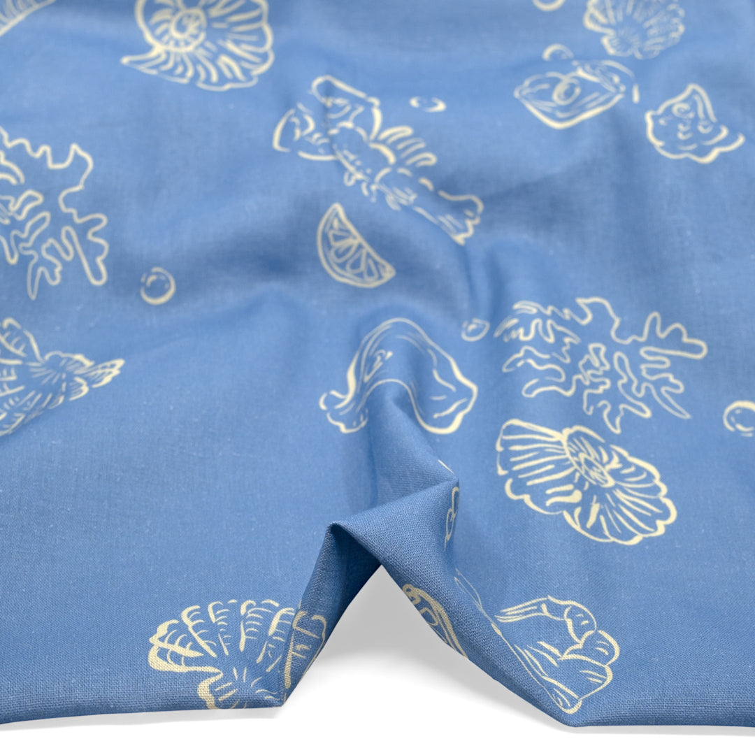 She Sells Seashells Linen Viscose Blend - Powder Blue/Vanilla | Blackbird Fabrics