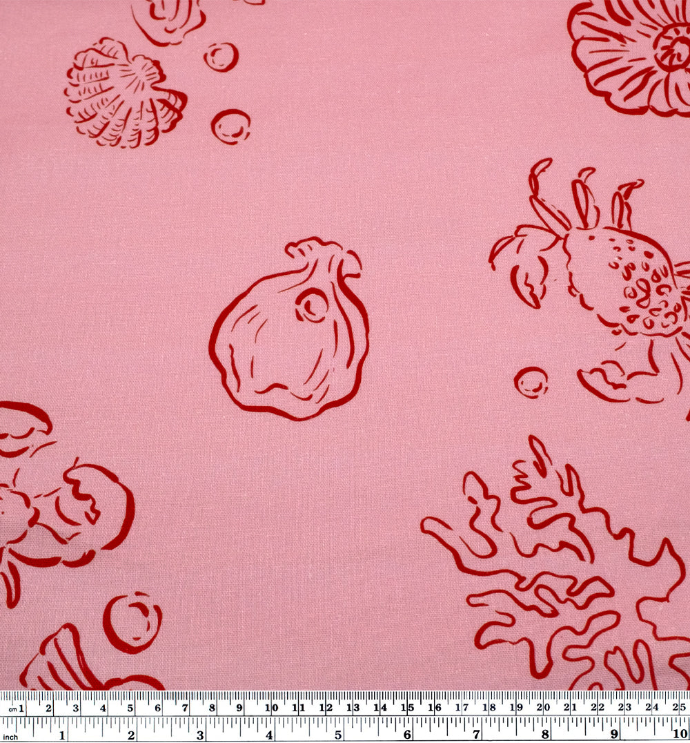 She Sells Seashells Linen Viscose Blend - Frosting/Crimson | Blackbird Fabrics