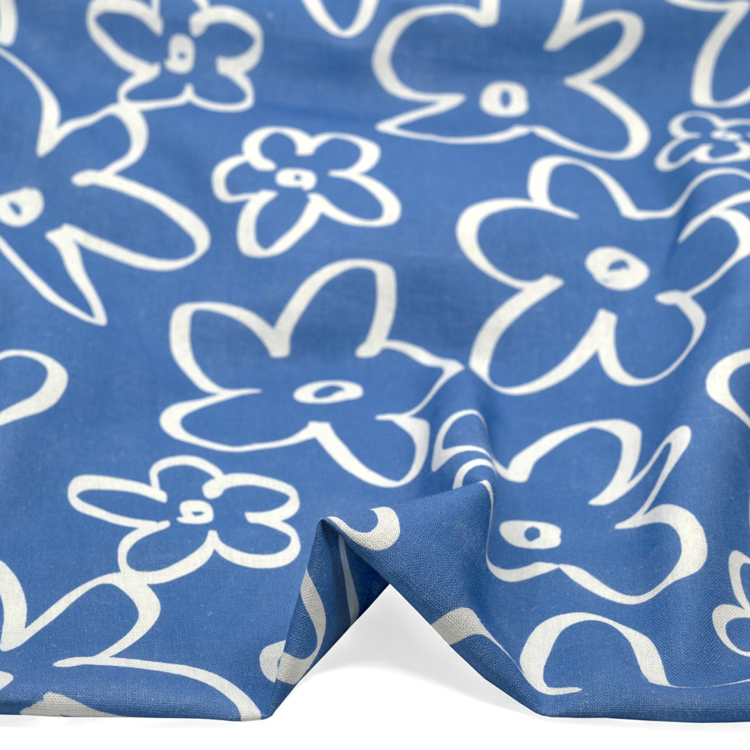Doodle Daisy Linen Viscose Blend - Marlin | Blackbird Fabrics