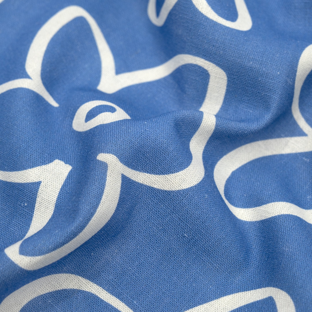 Doodle Daisy Linen Viscose Blend - Marlin | Blackbird Fabrics