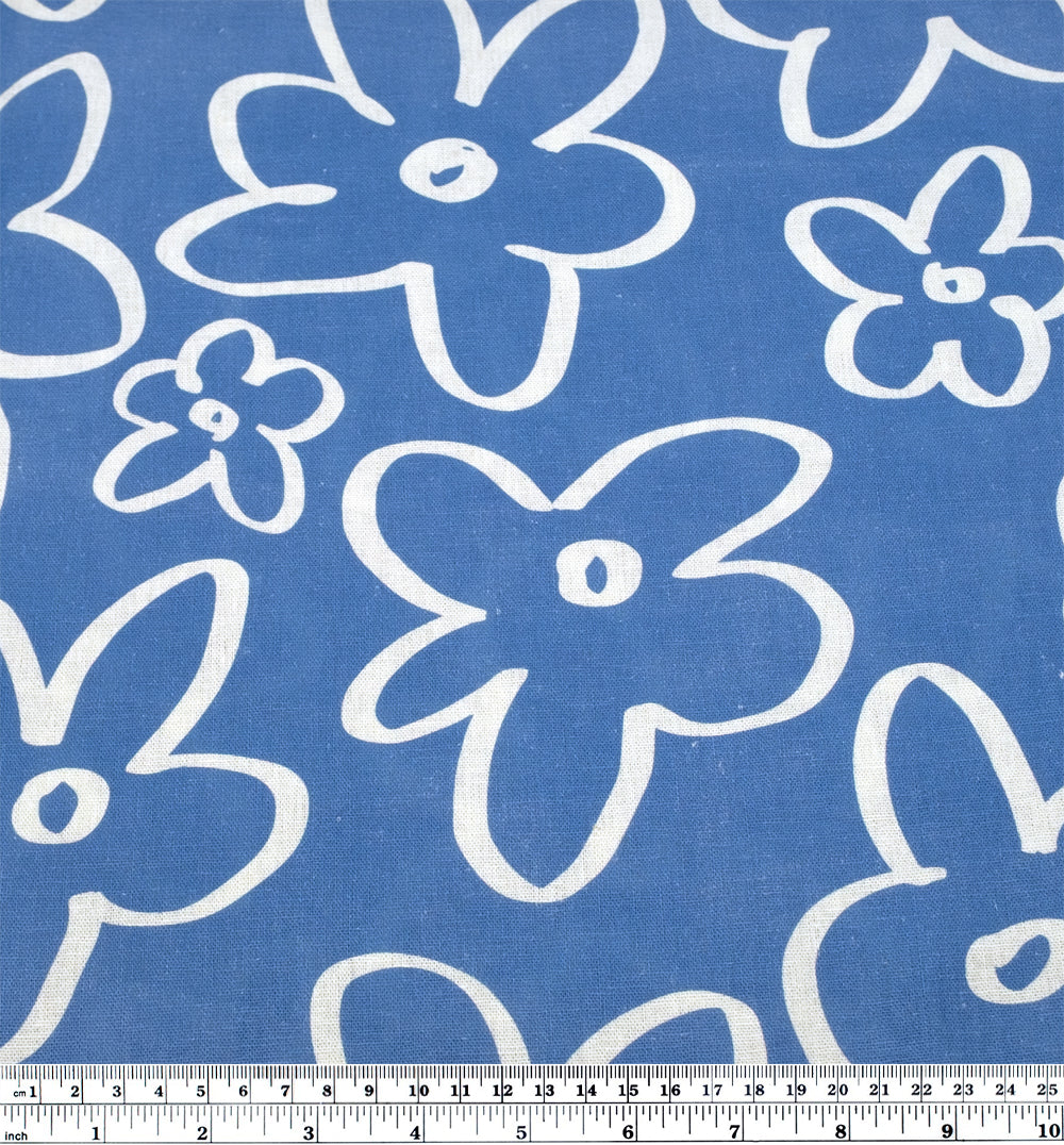 Doodle Daisy Linen Viscose Blend - Marlin | Blackbird Fabrics