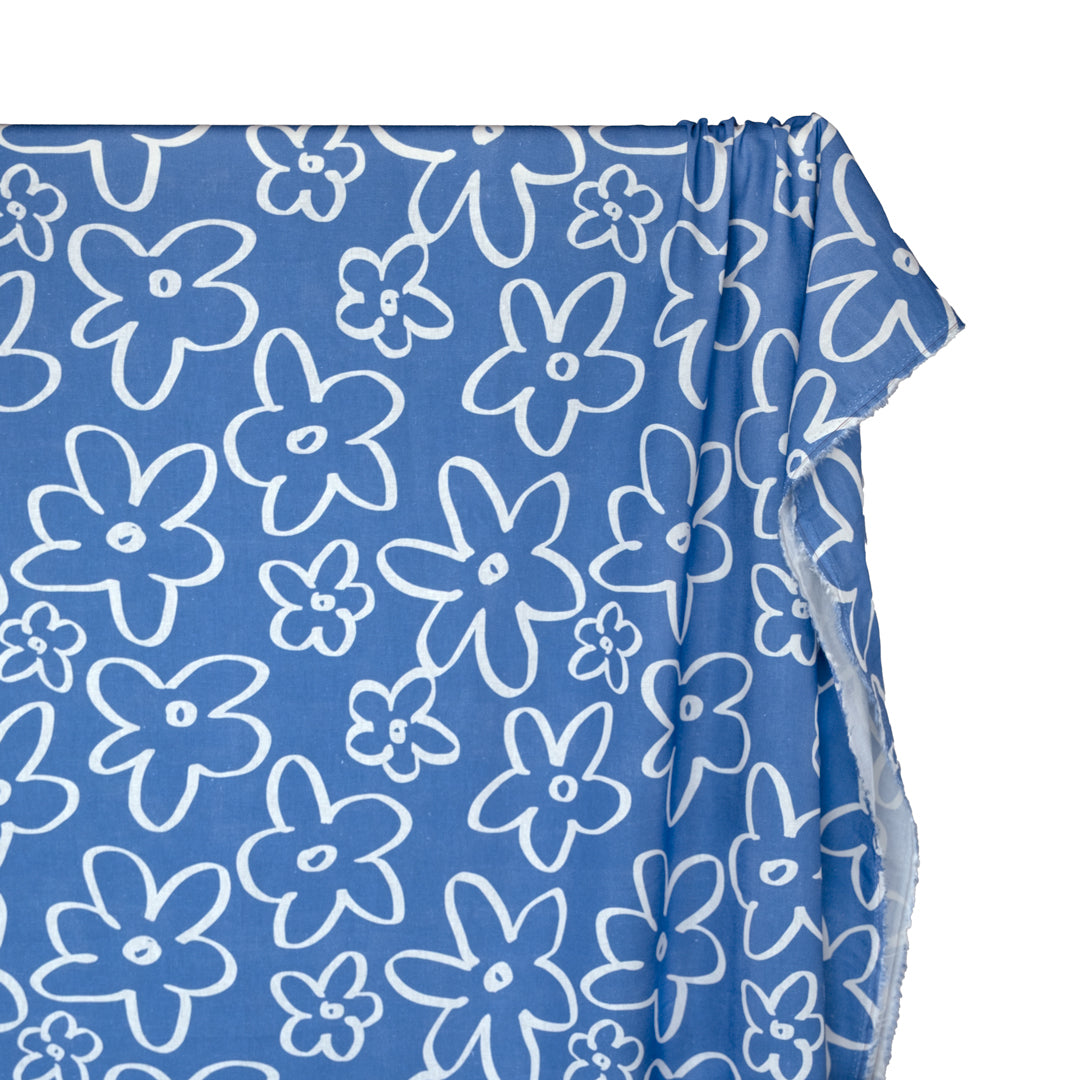Doodle Daisy Linen Viscose Blend - Marlin | Blackbird Fabrics