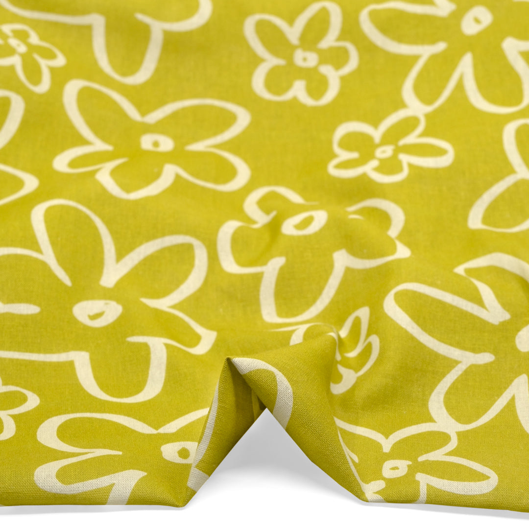 Doodle Daisy Linen Viscose Blend - Mojito | Blackbird Fabrics