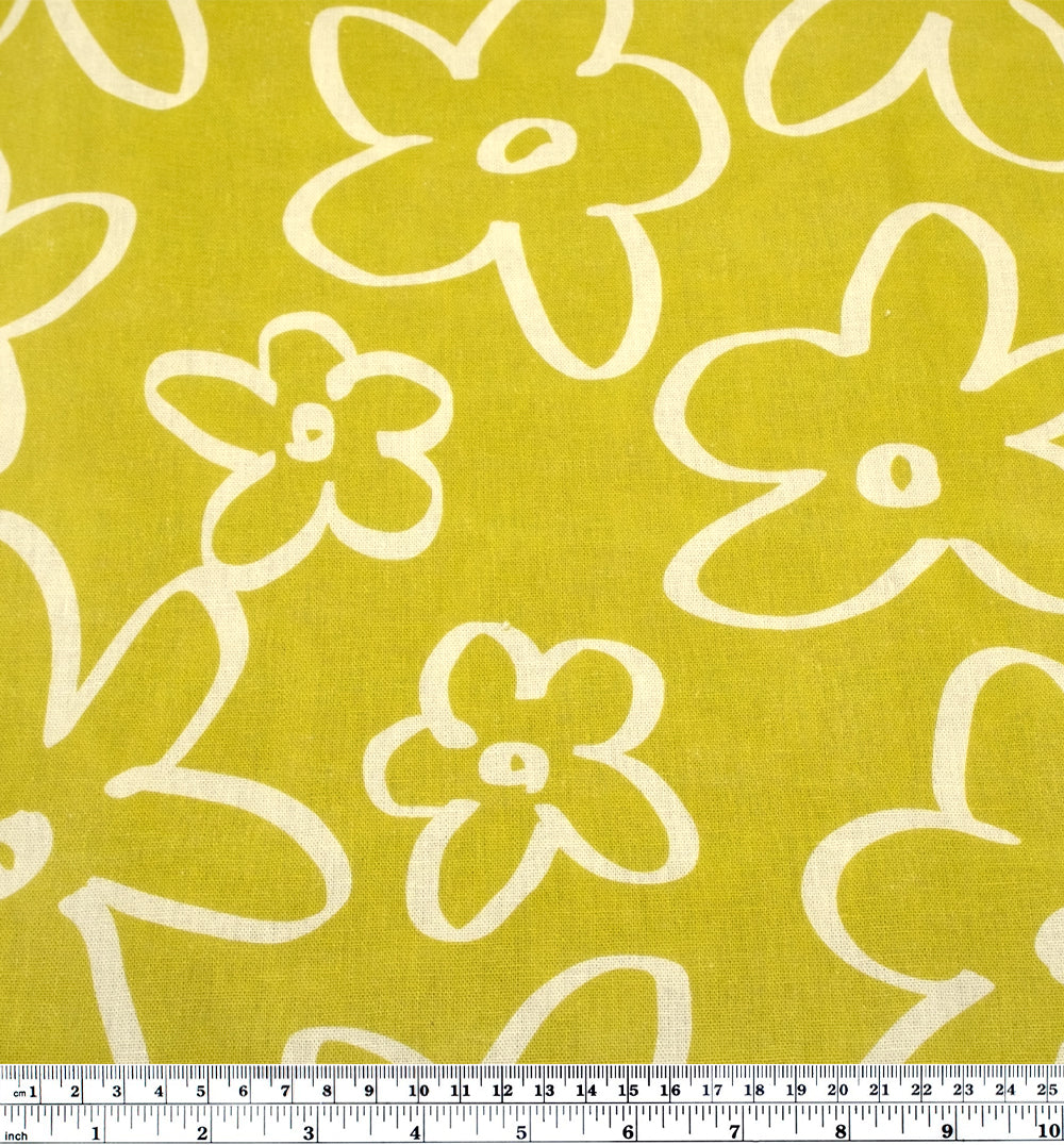 Doodle Daisy Linen Viscose Blend - Mojito | Blackbird Fabrics