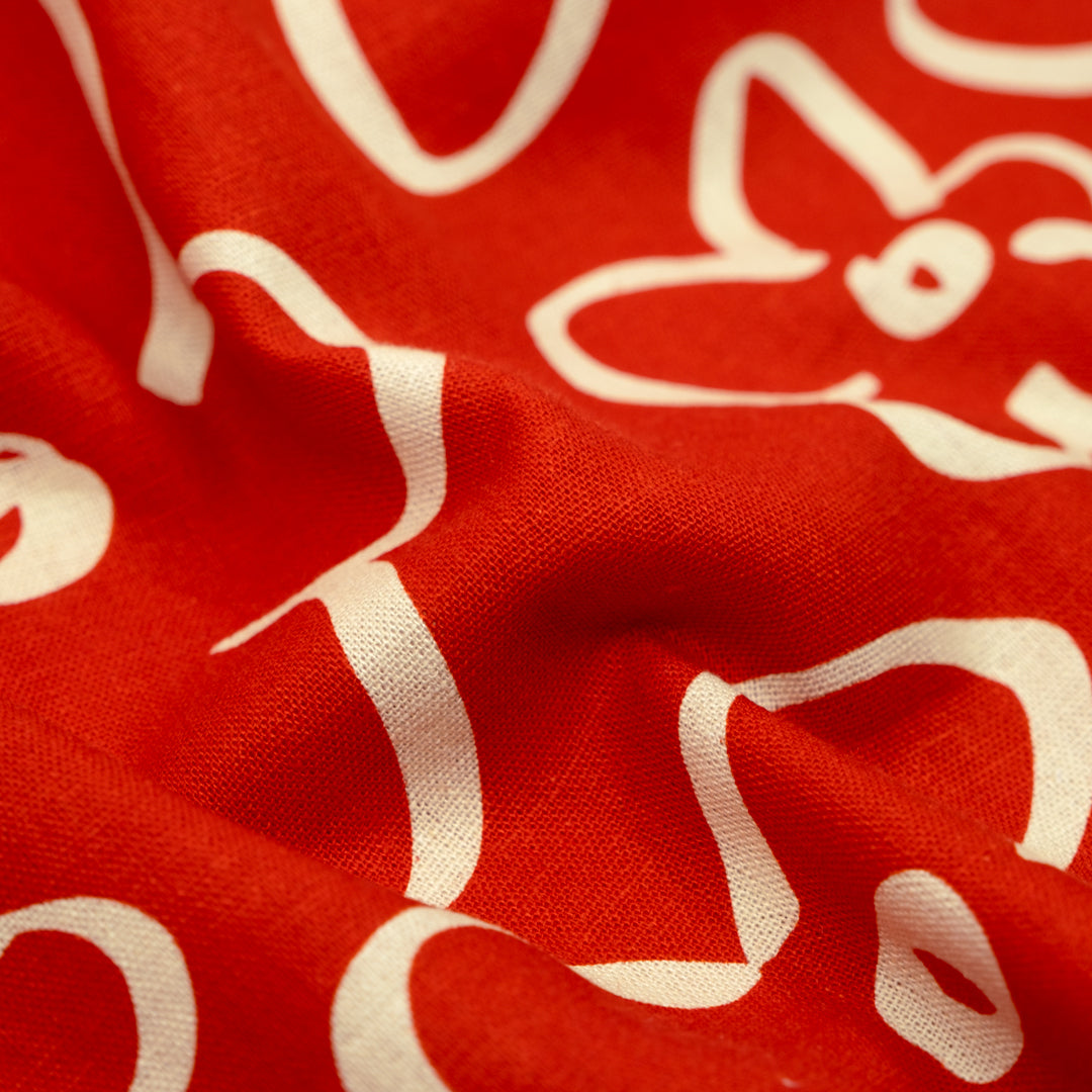 Doodle Daisy Linen Viscose Blend - Fire Red | Blackbird Fabrics
