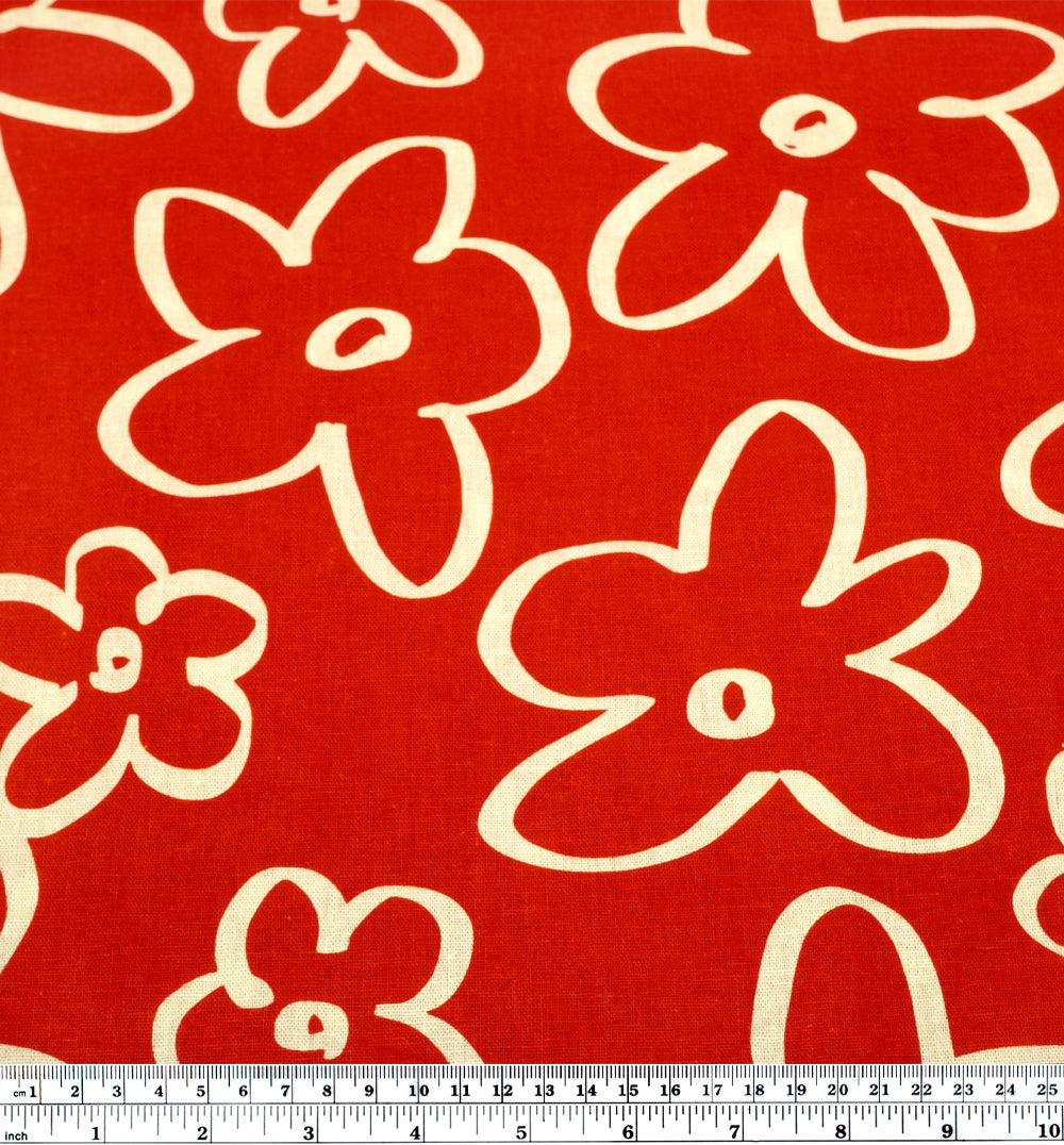 Doodle Daisy Linen Viscose Blend - Fire Red | Blackbird Fabrics