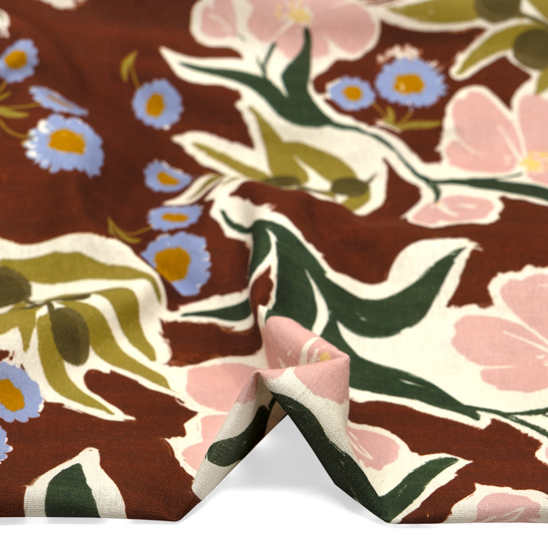 Olive Garden Linen Viscose Blend - Brick/Multi | Blackbird Fabrics