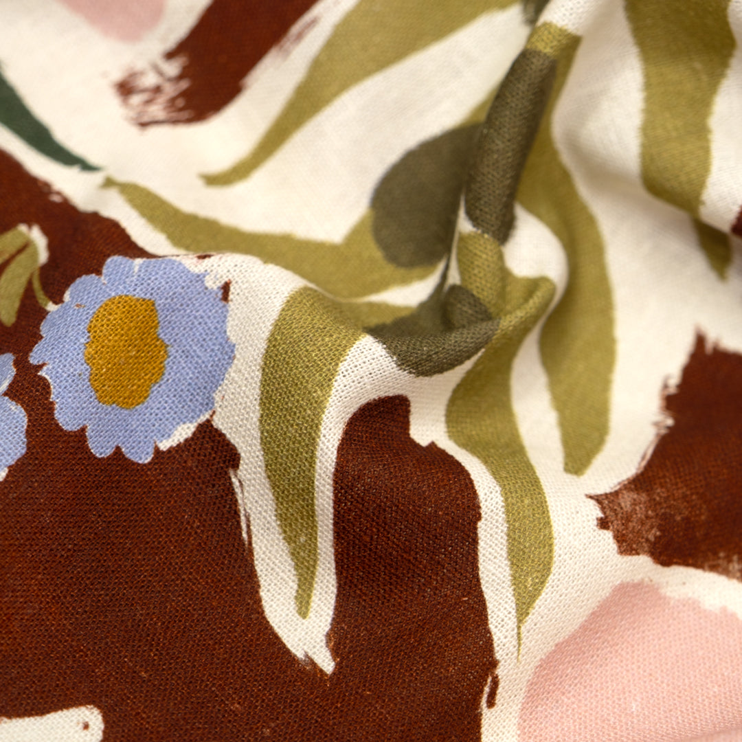 Olive Garden Linen Viscose Blend - Brick/Multi | Blackbird Fabrics