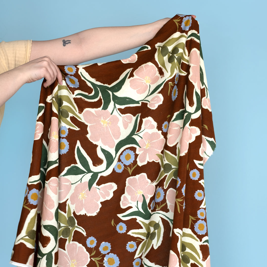 Olive Garden Linen Viscose Blend - Brick/Multi | Blackbird Fabrics