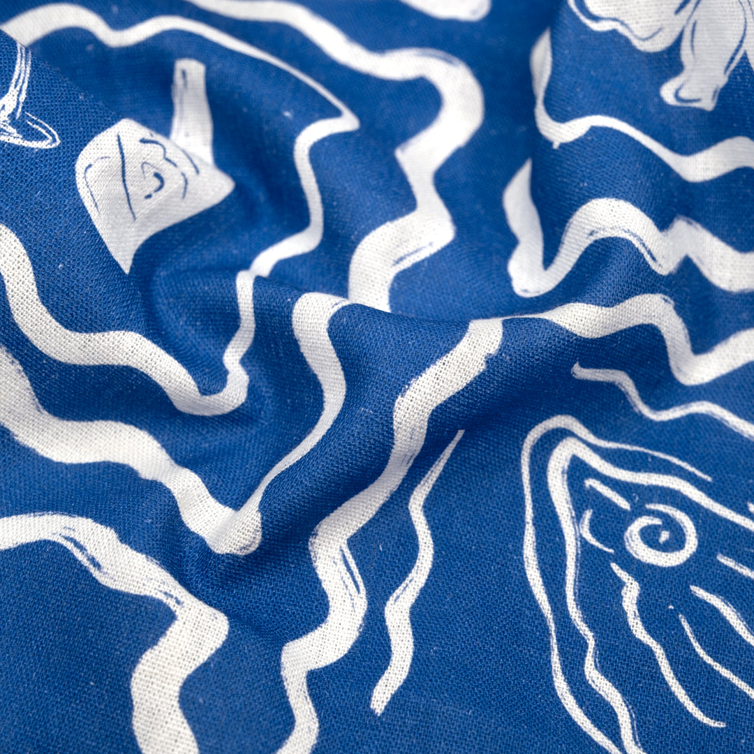 Buona Festa Linen Viscose Blend - Regatta/White | Blackbird Fabrics