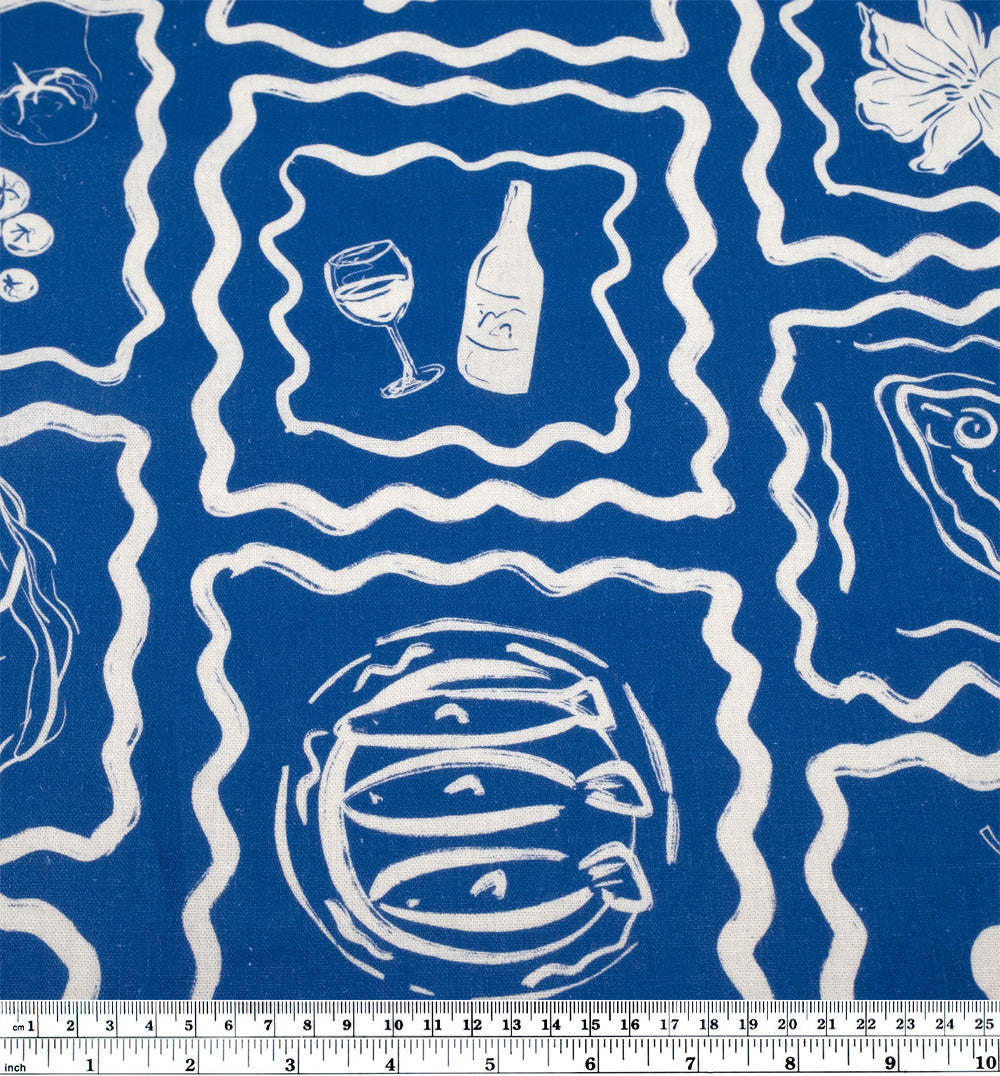 Buona Festa Linen Viscose Blend - Regatta/White | Blackbird Fabrics