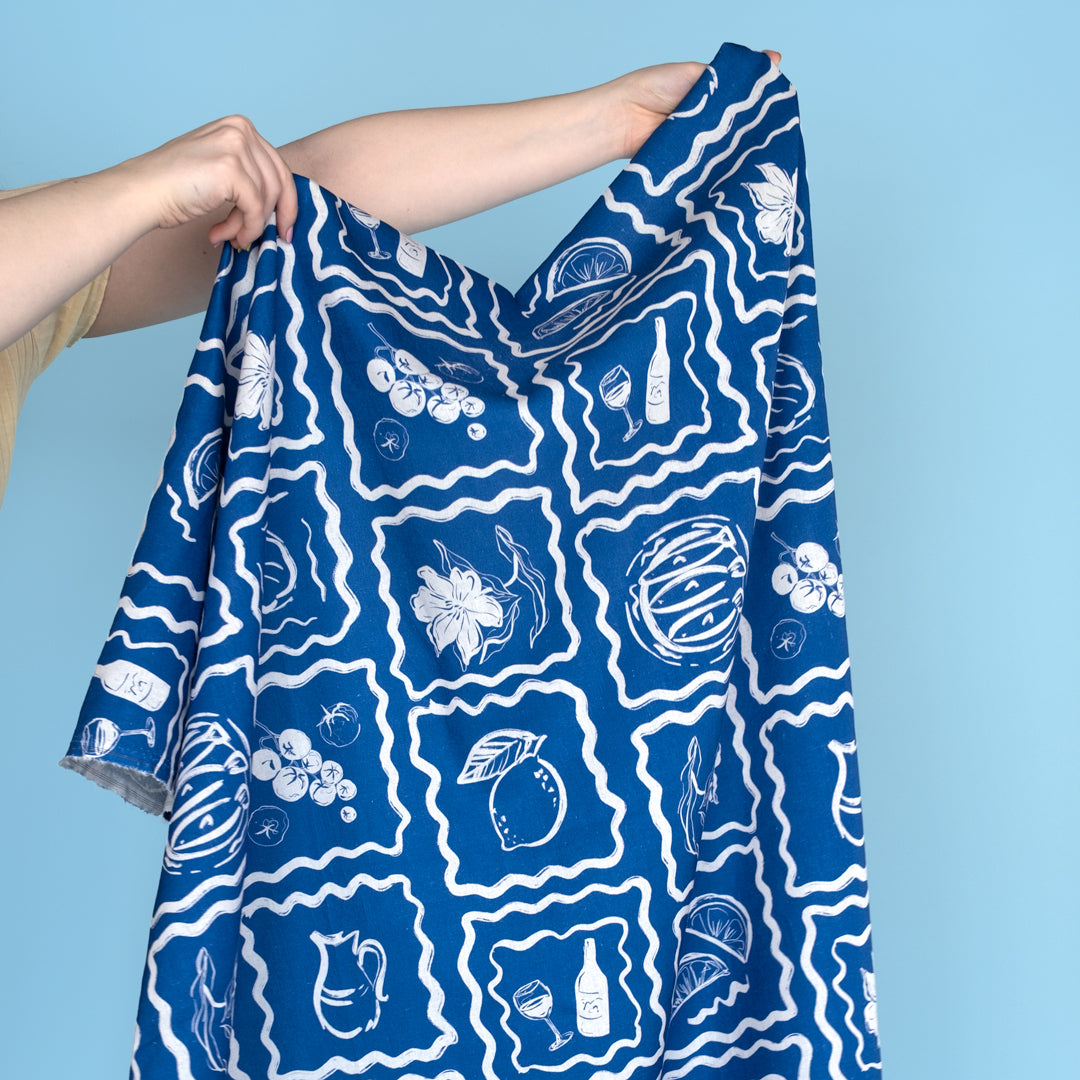 Buona Festa Linen Viscose Blend - Regatta/White | Blackbird Fabrics