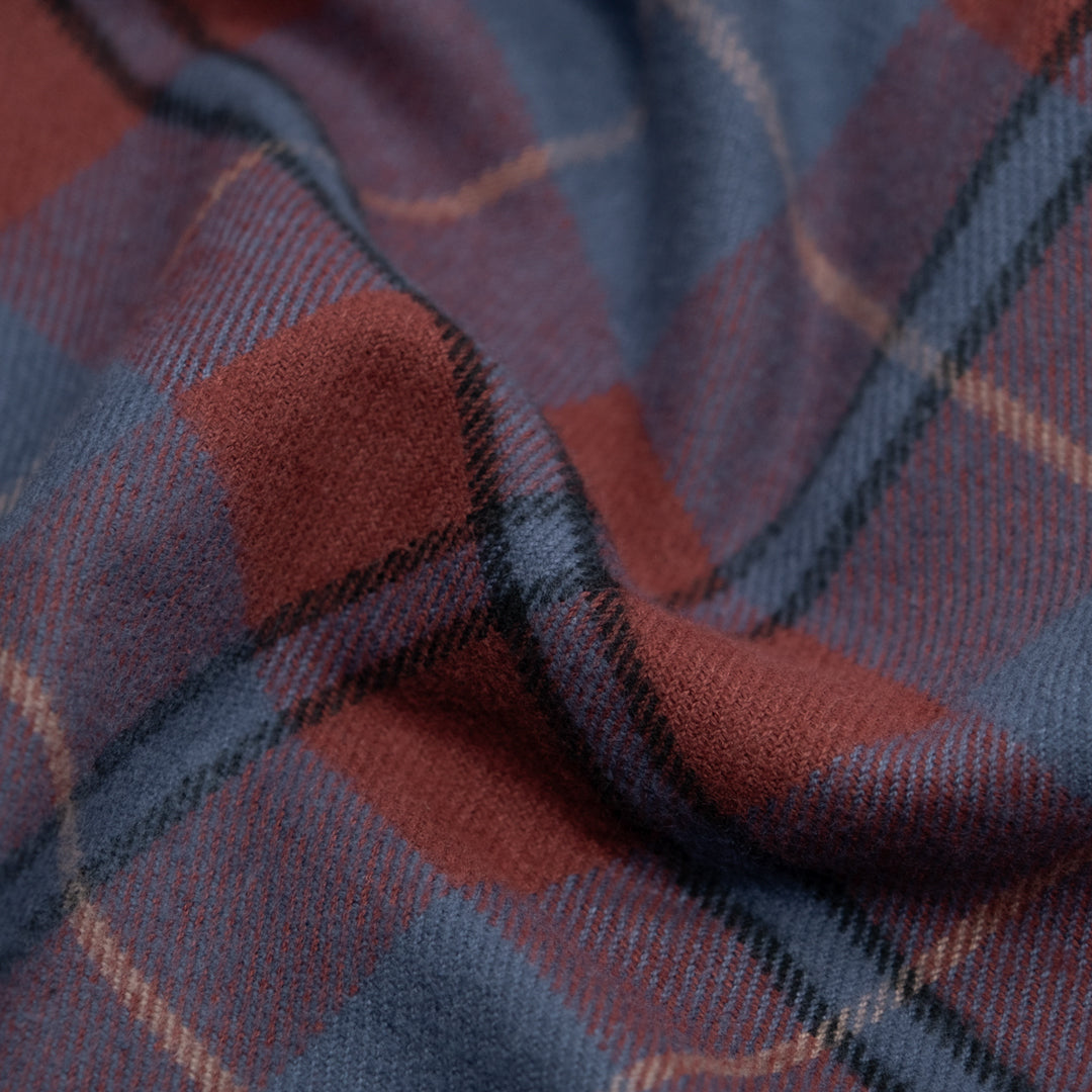 Midweight Plaid Cotton Flannel Twill - Pacific/Spice | Blackbird Fabrics