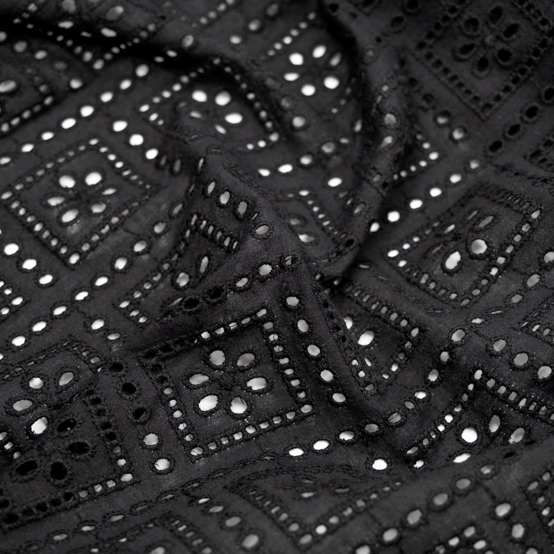 Timeless Trellis Cotton Eyelet - Black | Blackbird Fabrics
