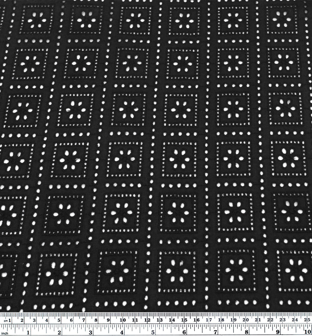 Timeless Trellis Cotton Eyelet - Black | Blackbird Fabrics