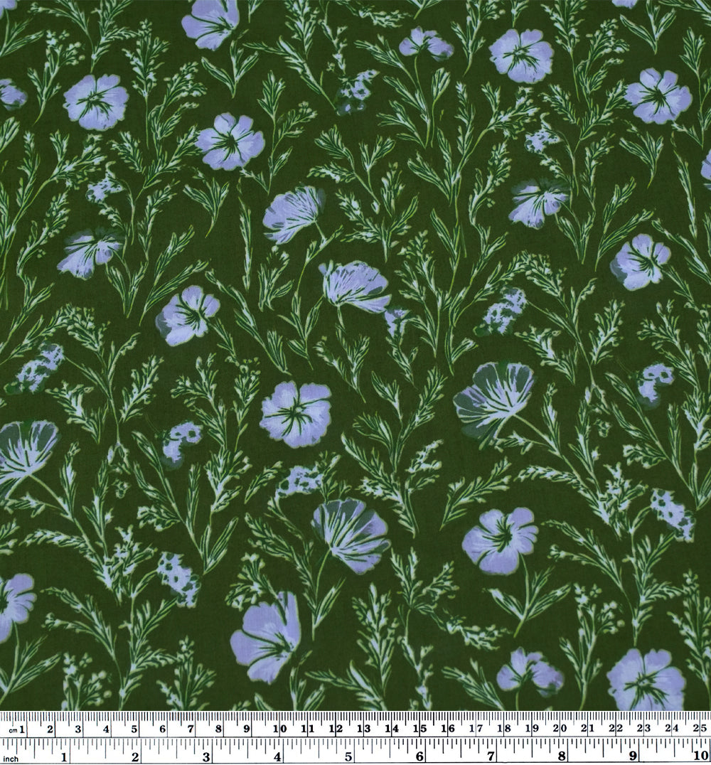 Herbaceous Printed Cotton Lawn - Grass/Periwinkle | Blackbird Fabrics