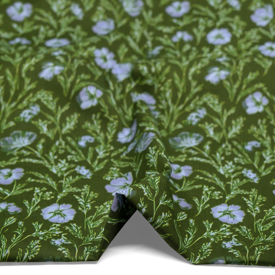 Herbaceous Printed Cotton Lawn - Grass/Periwinkle | Blackbird Fabrics